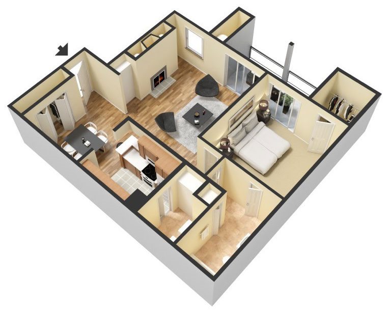 One Bedroom Floor Plan 1