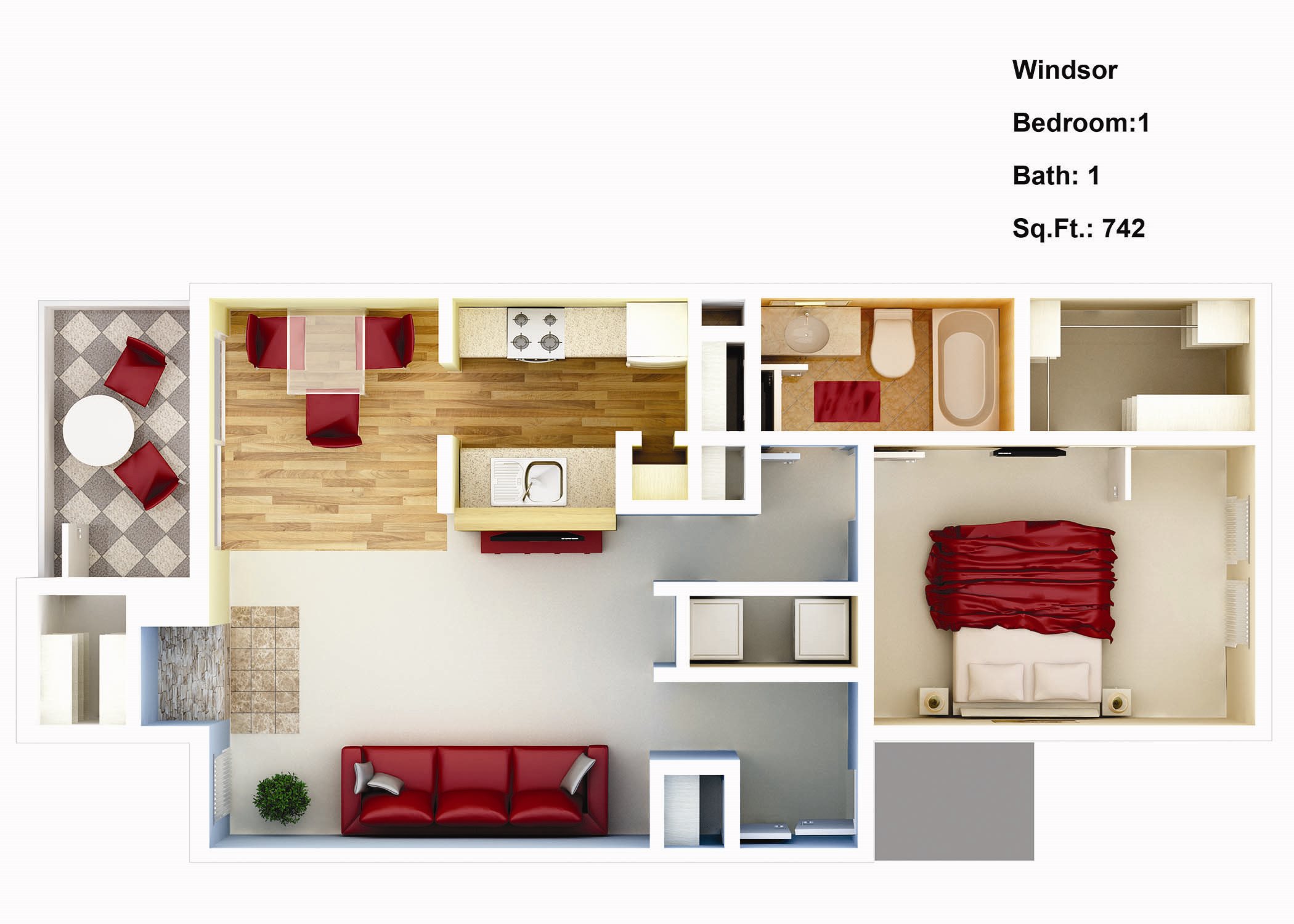 742 sq. ft. Carmellia Floor Plan 3