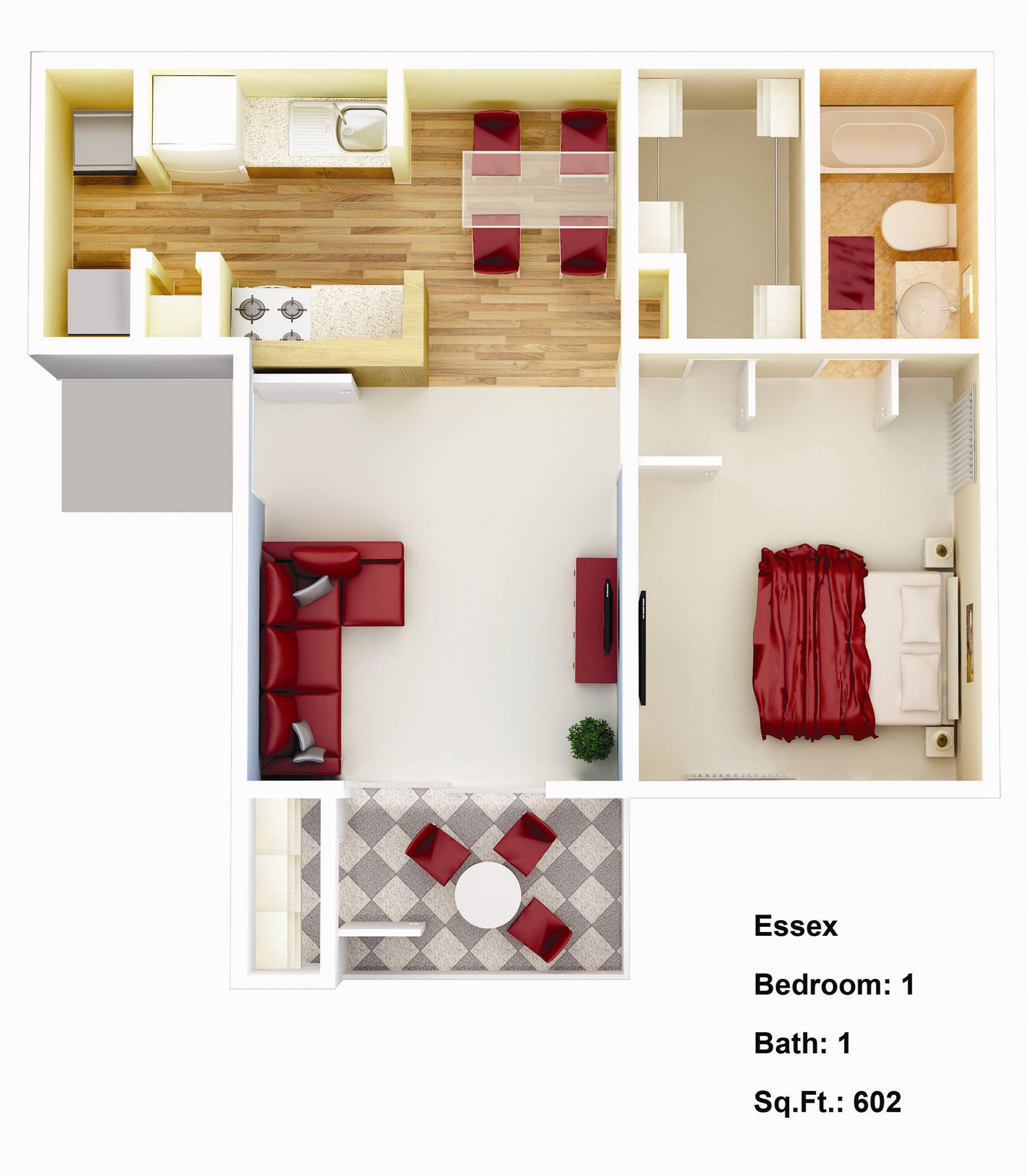 602 sq. ft. Iris Floor Plan 1
