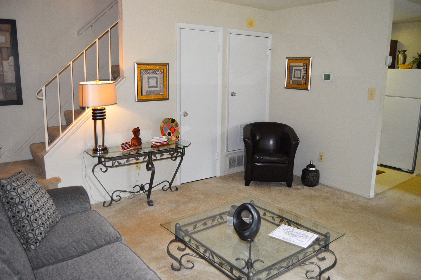 Living Area With Staircase at Kings Mill Apartments and Townhomes, Maryland