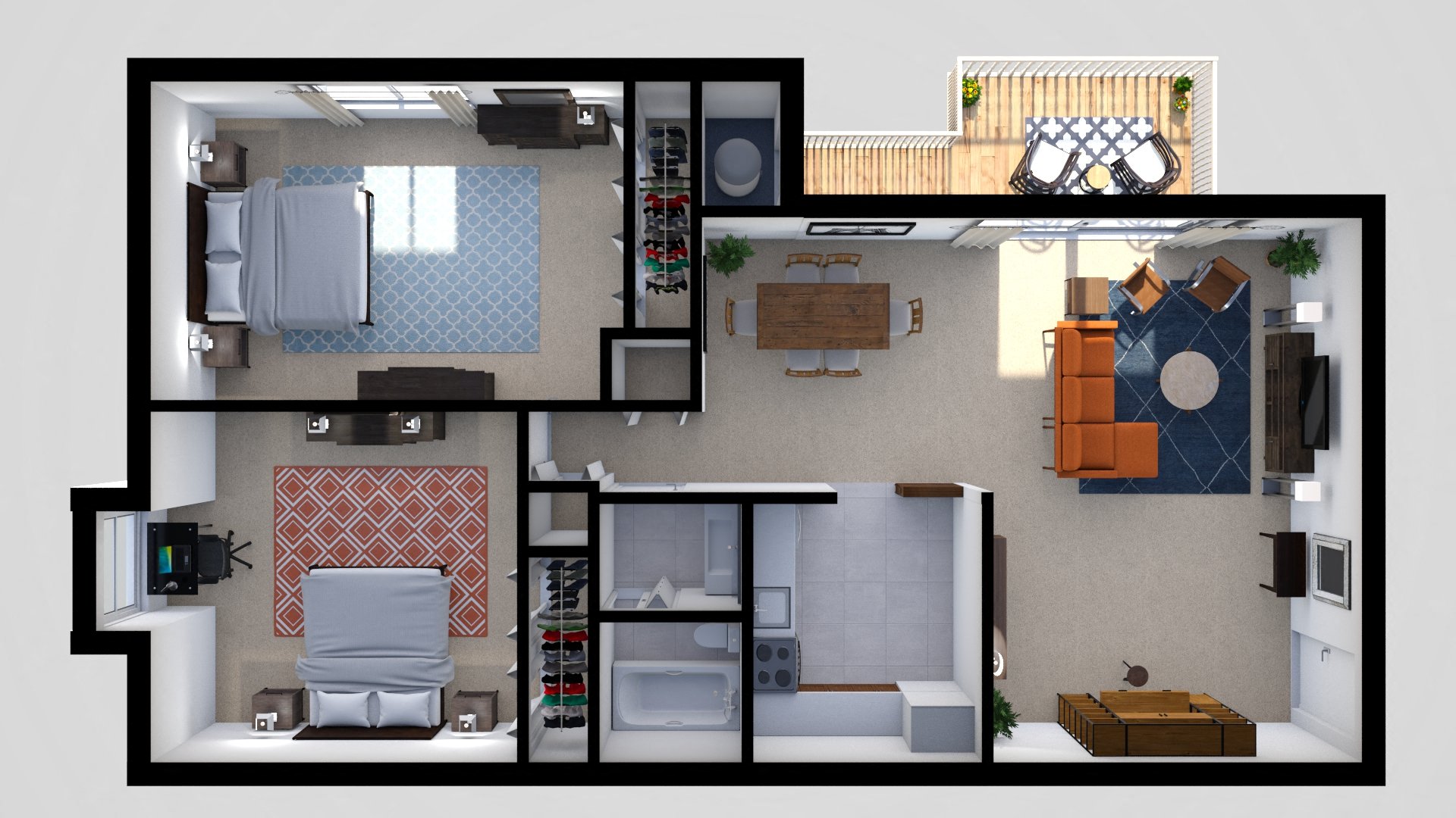 2 Bedroom Floor Plan at White Oaks Apartments, Catonsville, MD