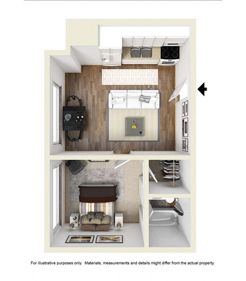 one bedroom floor plan l Academy Lane Apartments in Davis CA 
