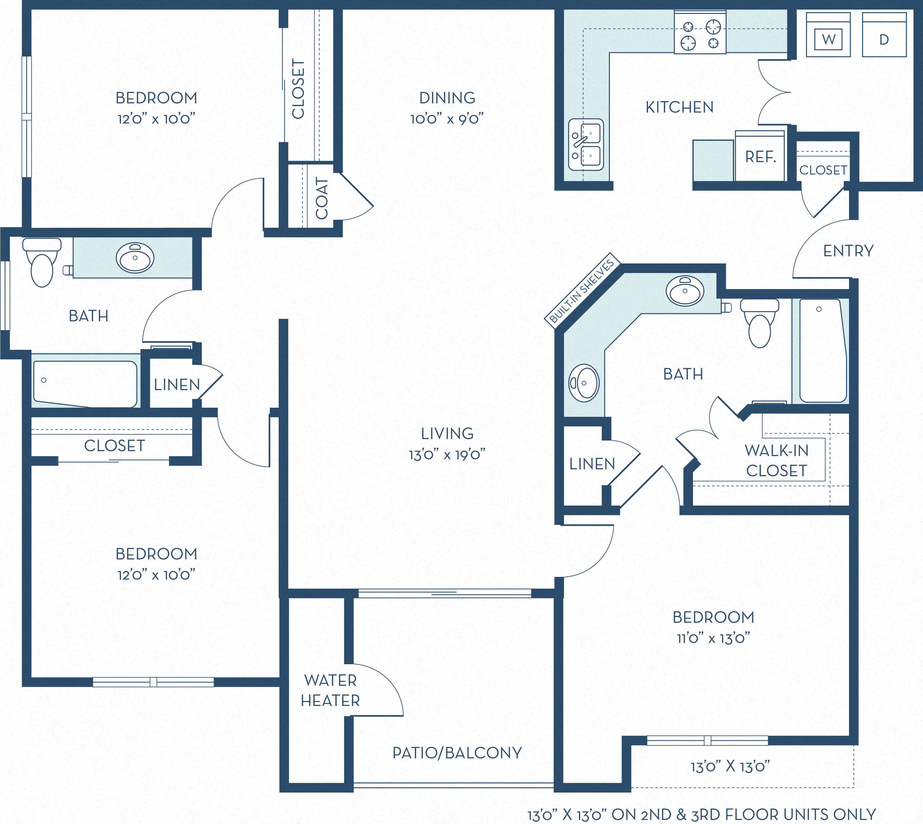 3 Bedroom 2 Bathroom Apartment Home with Dining Room, Patio