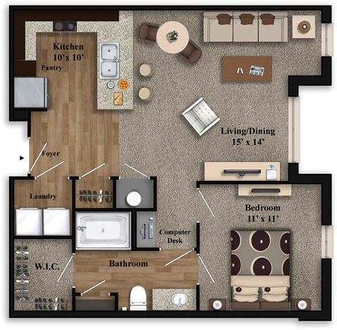A1 ~ 1BR/1BA Floor Plan at The Grandstone, Mason, OH, 45040