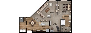 B1 ~ 1BR/1BA/Den Floor Plan at The Grandstone, Mason, 45040