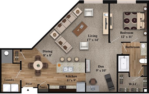 B1 ~ 1BR/1BA/Den Floor Plan at The Grandstone, Mason, 45040