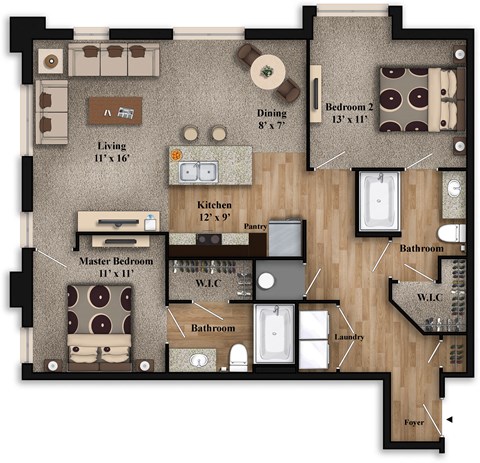 C1 ~ 2BR/2BA Floor Plan at The Grandstone, Ohio, 45040