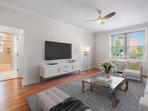 a living room with a couch and a television