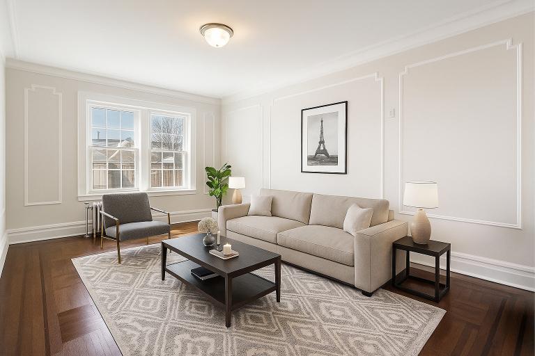 A living room with a couch, chair, and coffee table.