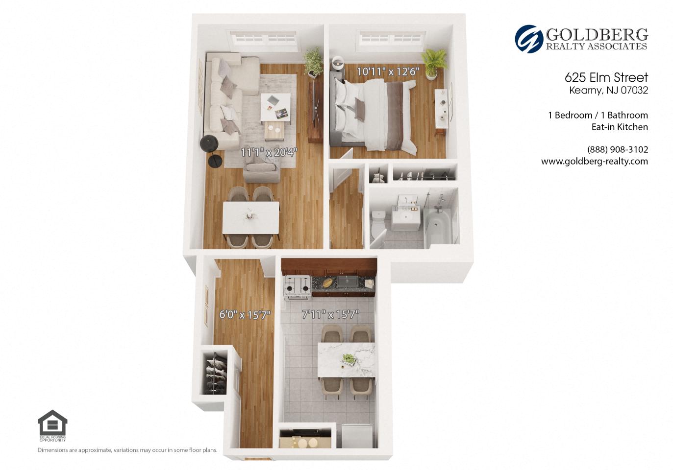 One Bedroom w/ Eat In Kitchen