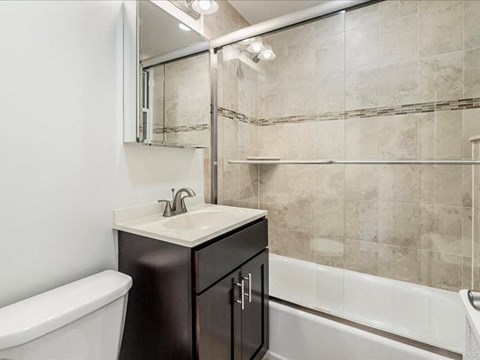 a bathroom with a sink toilet and a shower