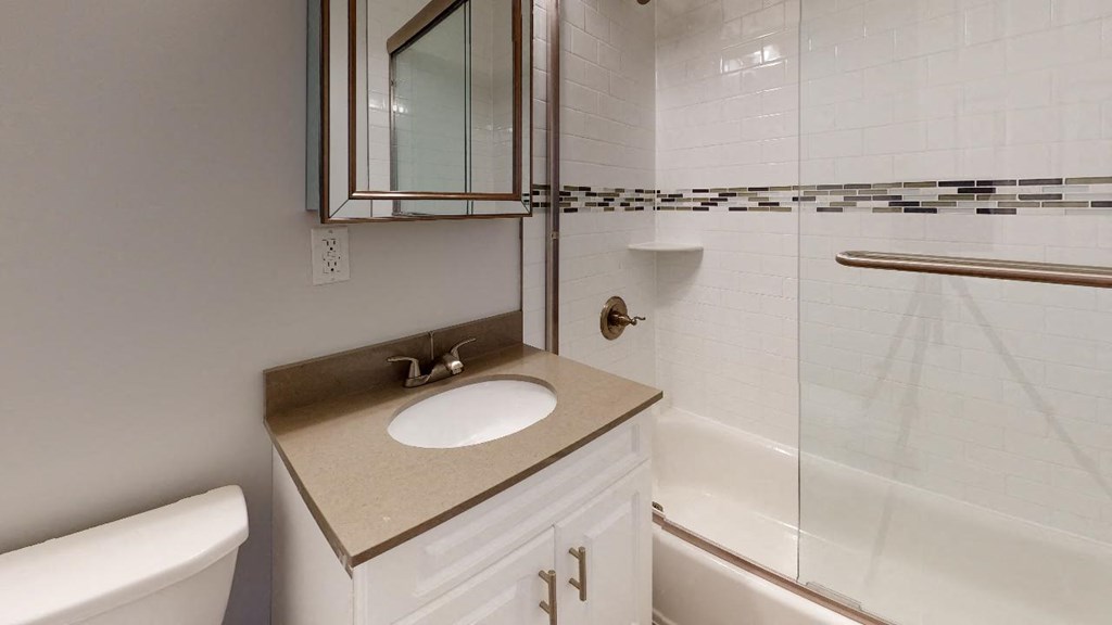 a bathroom with a sink and a shower