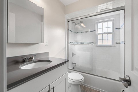 A white toilet sits next to a sink in a bathroom.