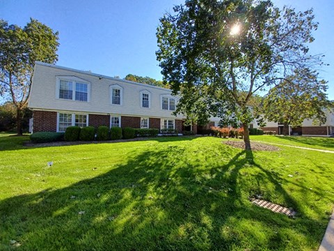 a large lawn in front of a house with a tree