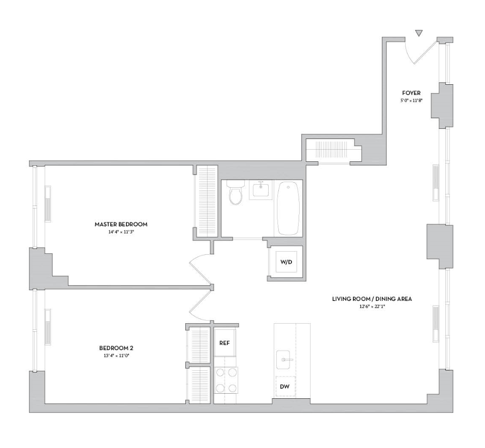 2BR 1Bth Floorplan at The Ashley