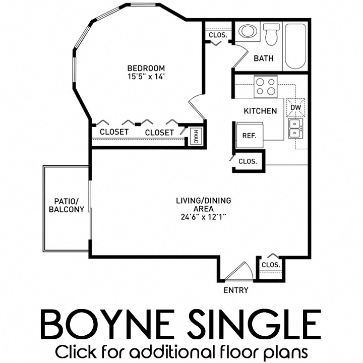 1 bedroom apartment floor plan at Alpine Slopes Apartments