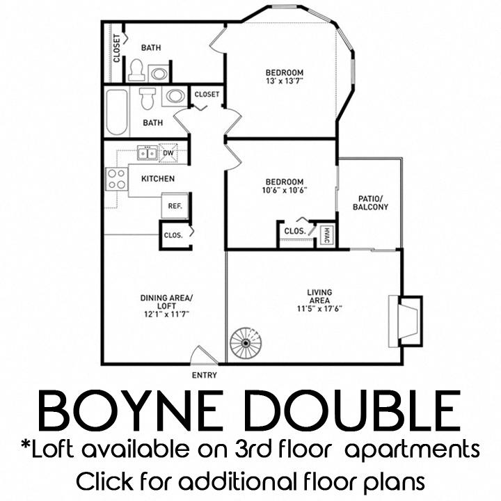 2 bedroom apartment floor plan at Alpine Slopes Apartments