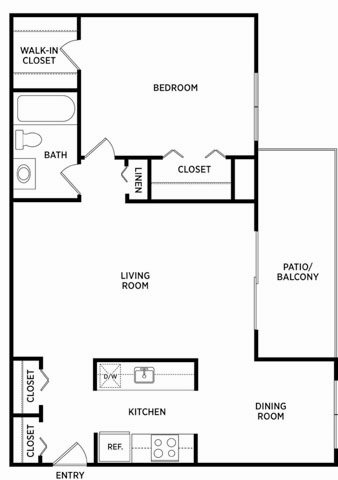 1 Bedroom 1 Bath Dining Floor Plan 3