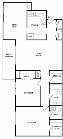 2 Bedroom 1.5 Bath Deluxe Floor Plan 6