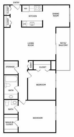 2 Bedroom 1.5 Bath Dining Floor Plan 5