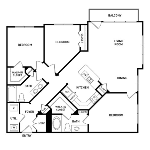 3 bedroom floor plan Vista at the Heights Eastwood Apartments