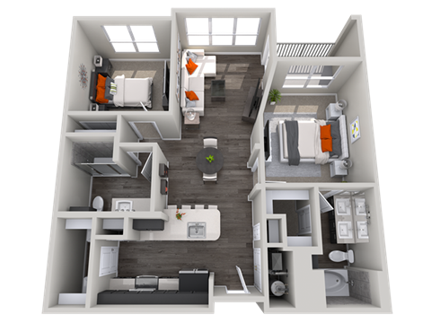 2 bedroom floor plan Vista at the Heights Eastwood Apartments