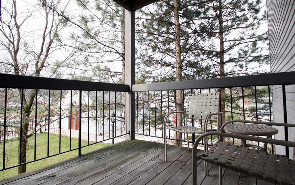 Balcony view  at Arbor Glen Apartments in East Lansing, MI near Michigan State University.