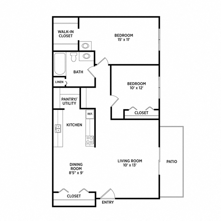 2 bedroom apartment floor plans in East Lansing, MI near Michigan State University | Burnt Tree