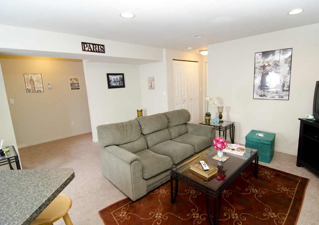 Spacious Living room in East Lansing Apartments near Michigan State University | Old Canton