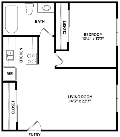 1 bedroom floor plan Stoneridge Apartments in East Lansing Michigan