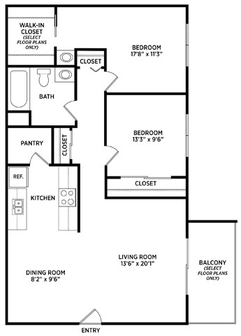 2 bedroom floor plan Stoneridge Apartments in East Lansing Michigan