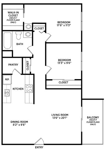 2 bedroom floor plan Stoneridge Apartments in East Lansing Michigan