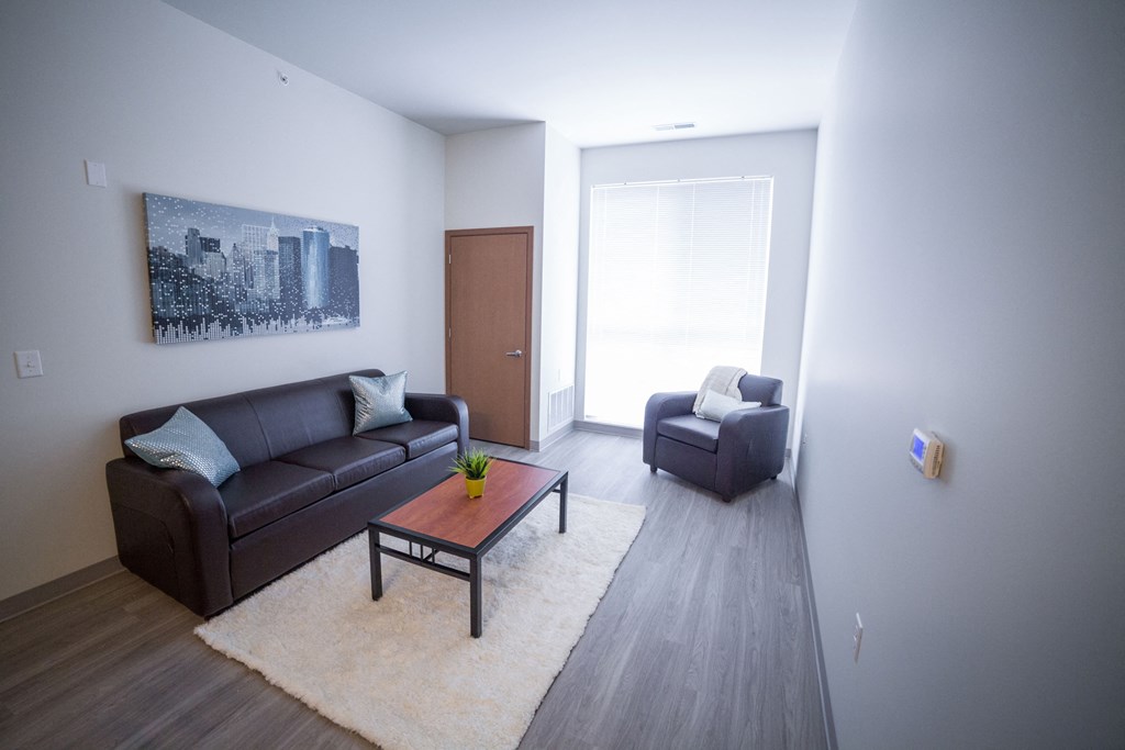 a living room with a couch and a coffee table