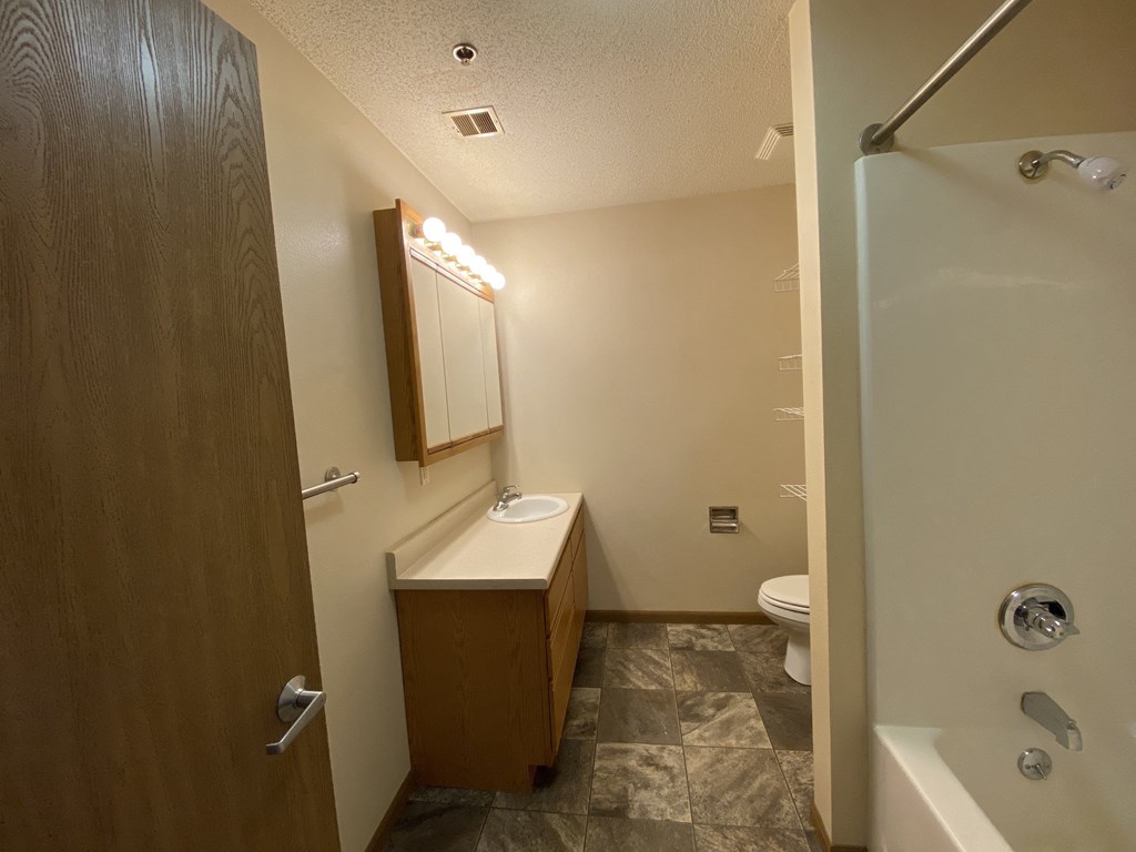 a bathroom with a shower and a sink and a toilet