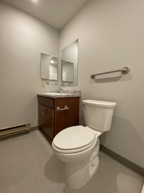 a bathroom with a toilet and a sink and a mirror