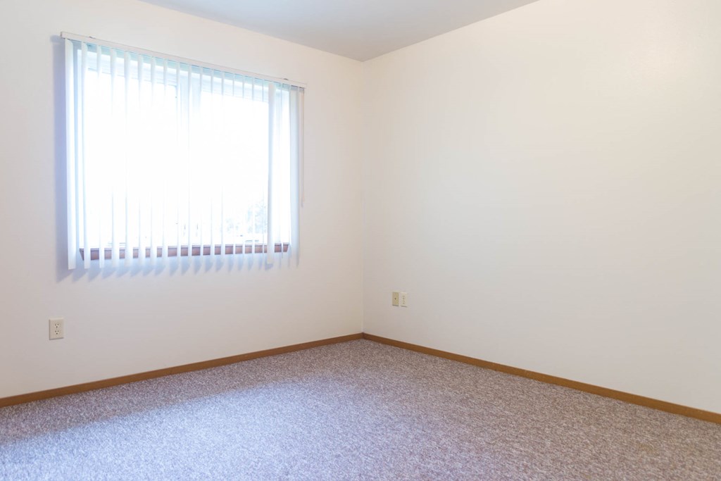 a empty room with a window and carpet