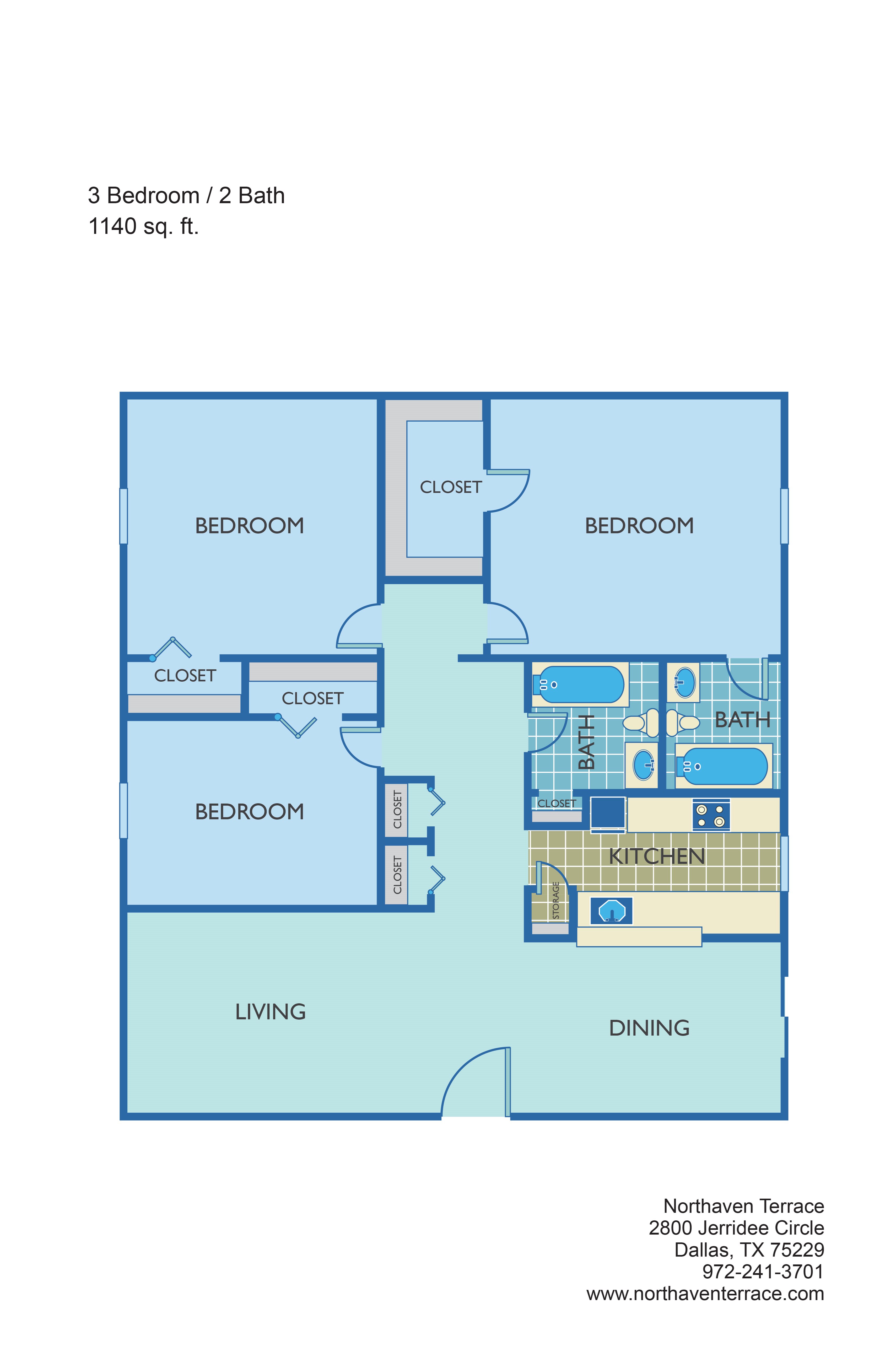 3 Bedroom + 2 Bath Floor Plan 3