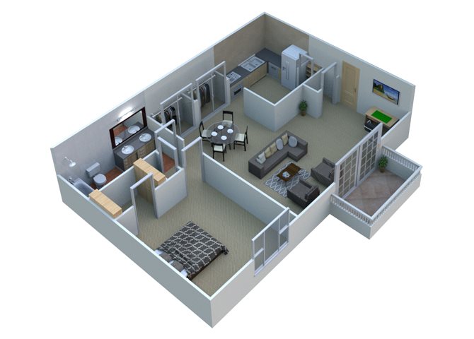 1 Bed 1 Bath Floor Plan 1 Bed 1 Bath Floor Plan at Cranbrook Center Apartments,18333 South Drive,Southfield MI 48076