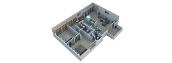 2 Bed 2 Bath Floor Plan at Cranbrook Center Apartments,Southfield, MI