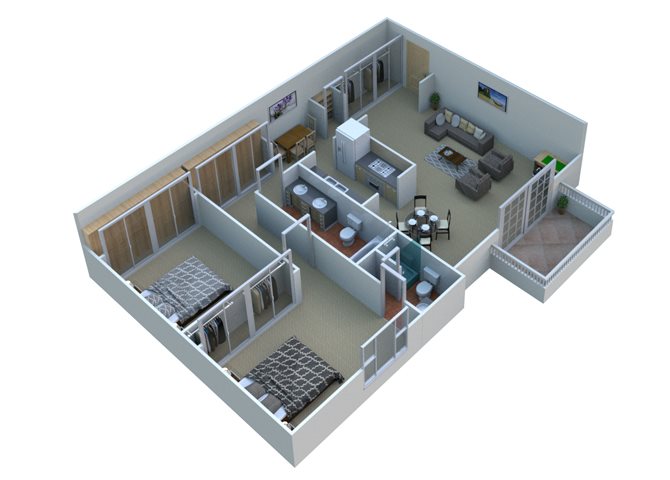 2 Bed 2 Bath Floor Plan 2 Bed 2 Bath Floor Plan at Cranbrook Center Apartments,Southfield, MI