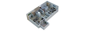 1 Bed 1 Bath Floor Plan at French Quarter Apartments,Michigan, 48034