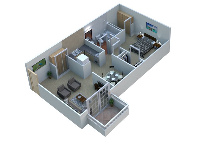 1 Bed 1 Bath Floor Plan 1 Bed 1 Bath Floor Plan at French Quarter Apartments,Michigan, 48034