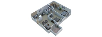 2 Bed 2 Bath Floor Plan at French Quarter Apartments,Southfield Michigan