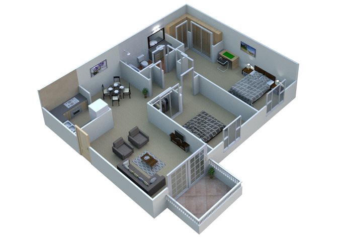 2 Bed 2 Bath Floor Plan 2 Bed 2 Bath Floor Plan at French Quarter Apartments,Southfield Michigan
