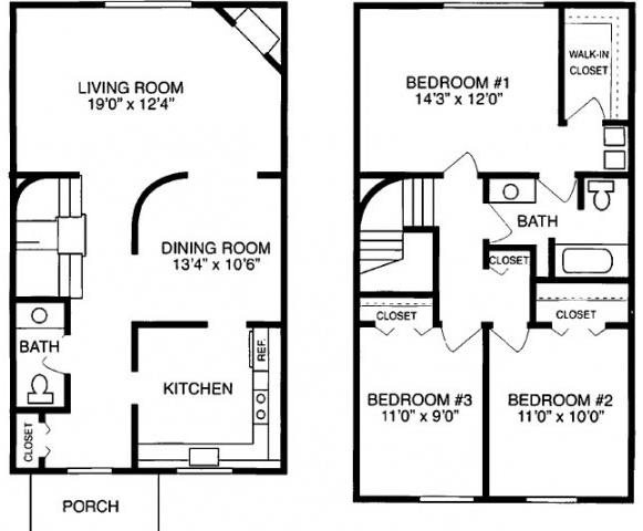 H 3 Bed 1.5 Bath Floorplan H 3 Bed 1.5 Bath Floorplan at Pilgrim Village - Canton, MI