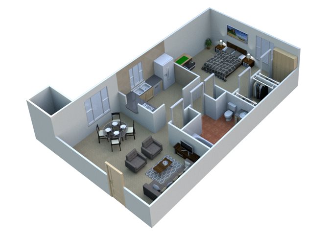 1 BEDROOM 1A10 - 1 Bedroom 1 Bathroom Floor Plan 1 BEDROOM 1A10 - 1 Bedroom 1 Bathroom Floor Plan at Sterling Lake Apartments,Sterling Heights MI