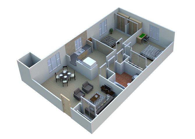 2 BEDROOM 2A10 - 2 Bedroom 1 Bathroom Floor Plan 2 BEDROOM 2A10 - 2 Bedroom 1 Bathroom Floor Plan at Sterling Lake Apartments,13500 Northside Drive, Sterling Heights