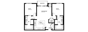Marquee Floor Plan (2 beds, 2 baths, 1004-1058 sq.ft, rent $2,040-$2,110/month)