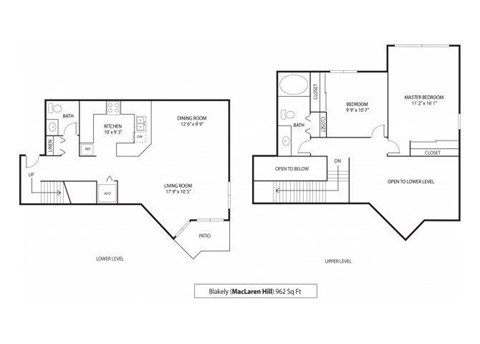 2 Bedroom 1.5 Bathroom 962 Sq. Ft. | Blakely Floor Plan at MacLaren Hill Apartments in St. Paul, MN