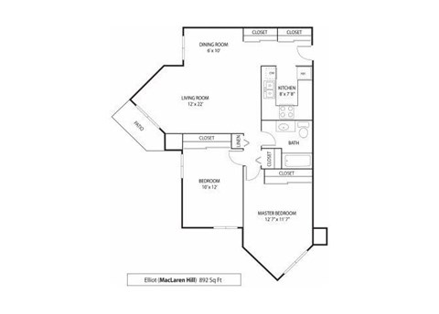 2 Bedroom 1 Bathroom 892 Sq. Ft. | Elliot Floor Plan at MacLaren Hill Apartments in St. Paul, MN